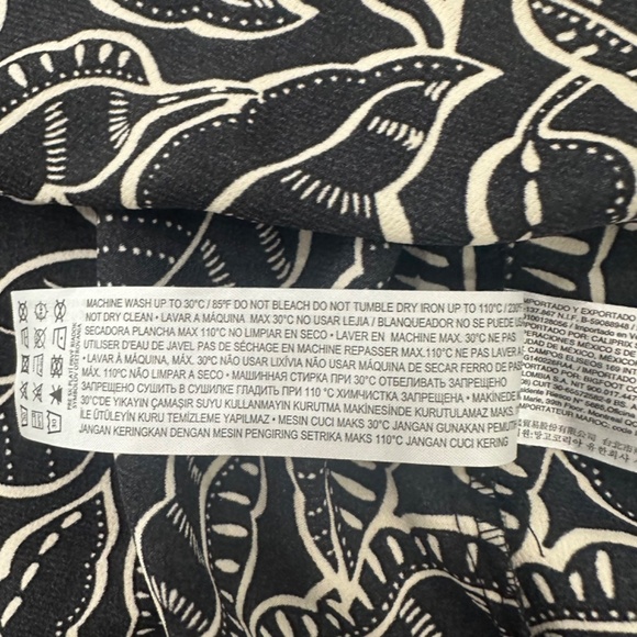 (SOLD) Mango black leaf pattern collared wrap midi dress, US size 10 - Picture 8 of 11